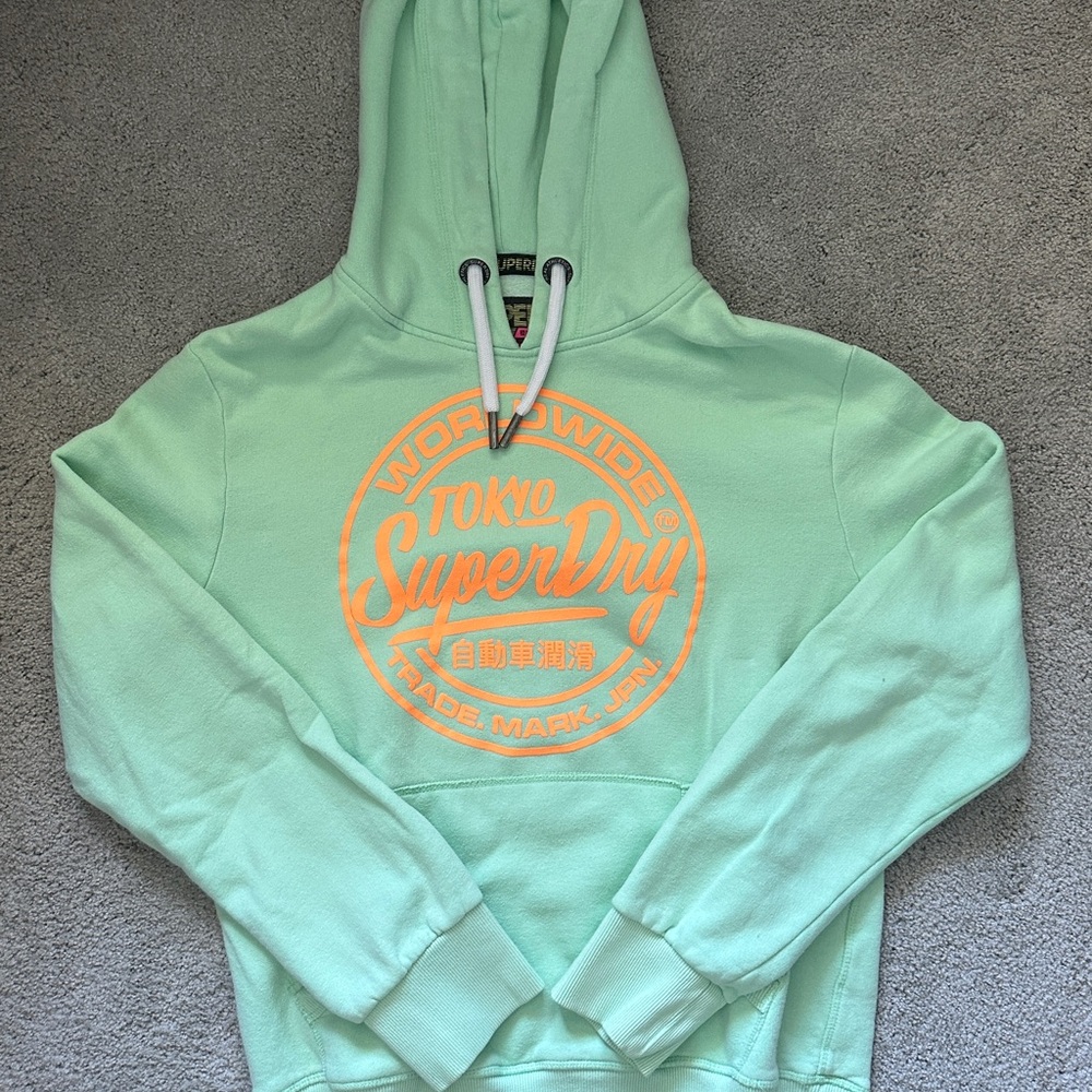 Superdry Light Green Hoodie with Orange Logo